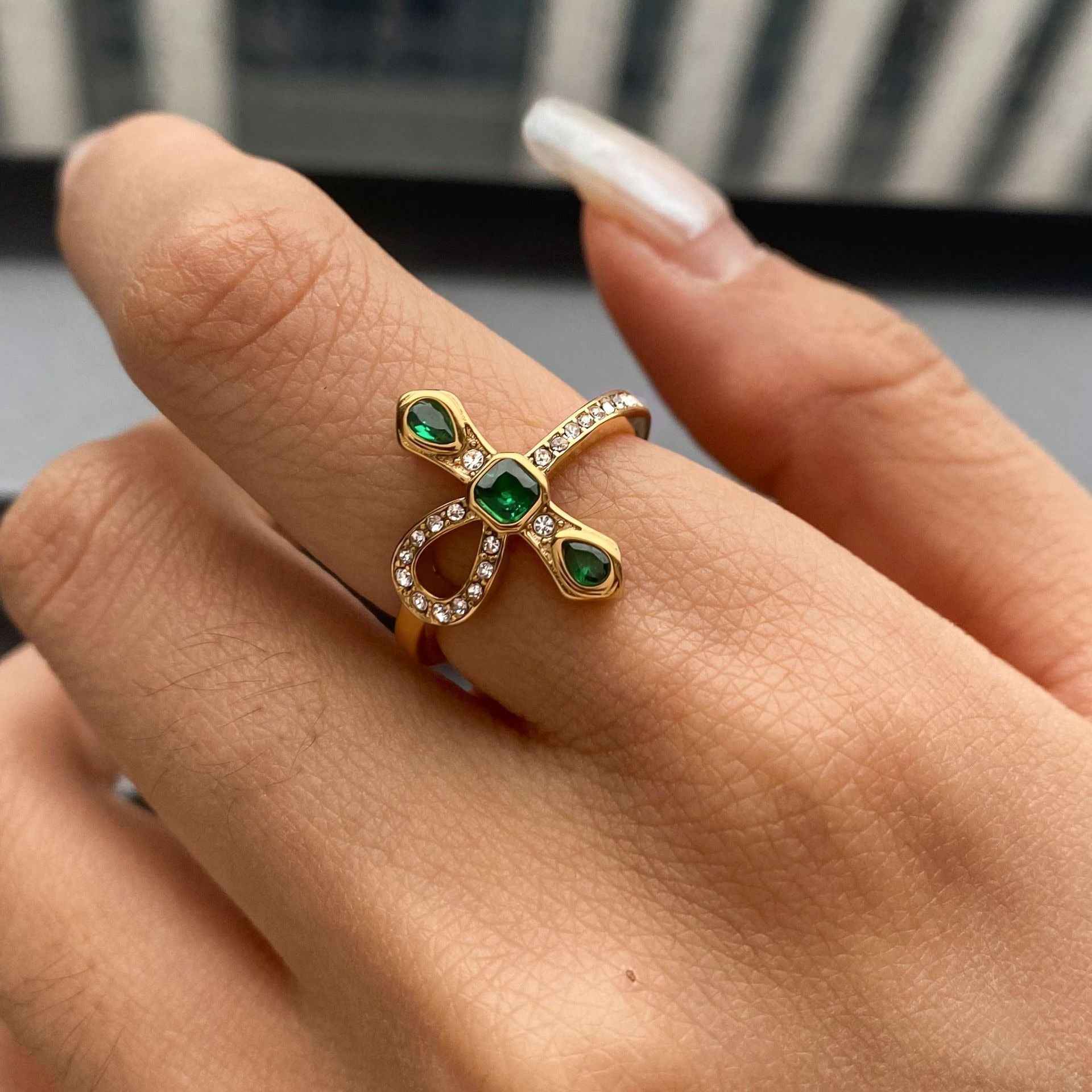 Gold Plated Cross & Snake Cubic Zirconia Ring