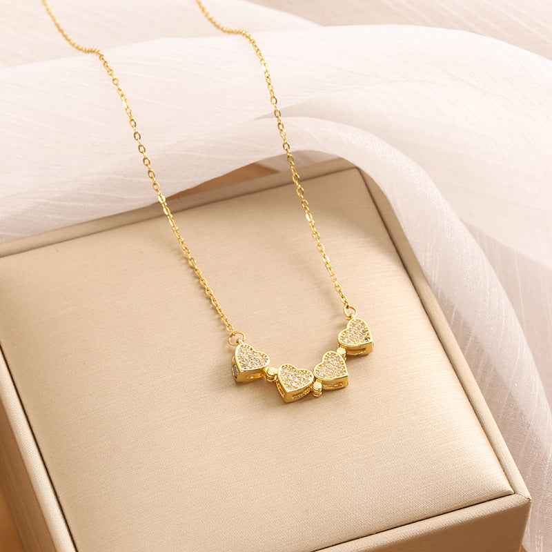 Heart & Four-Leaf Clover Zircon Two-Way Necklace