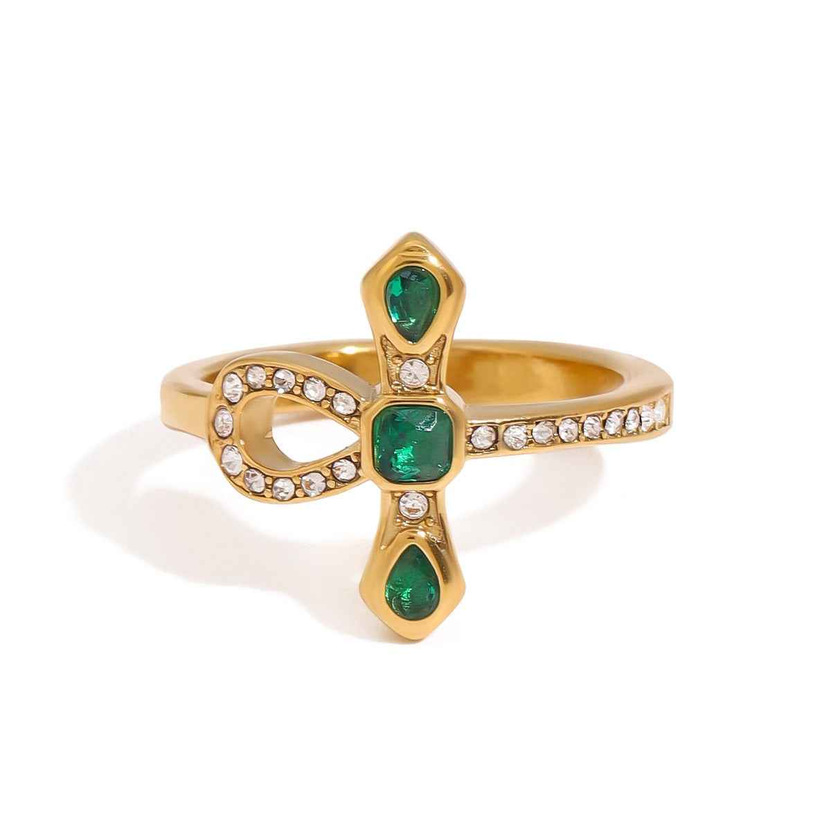 Gold Plated Cross & Snake Cubic Zirconia Ring