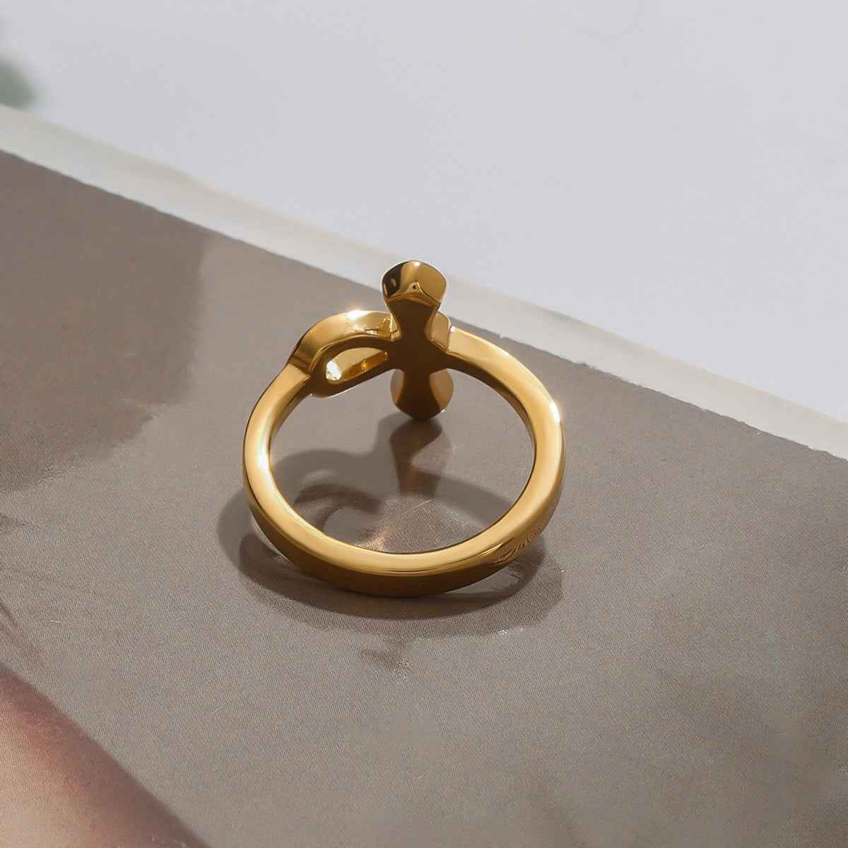 Gold Plated Cross & Snake Cubic Zirconia Ring
