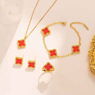 18K Gold Plated Four Leaf Clover Jewelry Set | Necklace, Bracelet, Earrings & Ring for Everyone