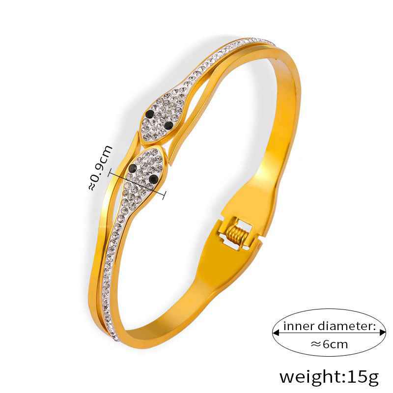 18K Gold Butterfly, Snake & Four-Leaf Clover Diamond Bracelet