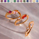 Elegant Wave Birthstone Ring — Personalized with Custom Engraving
