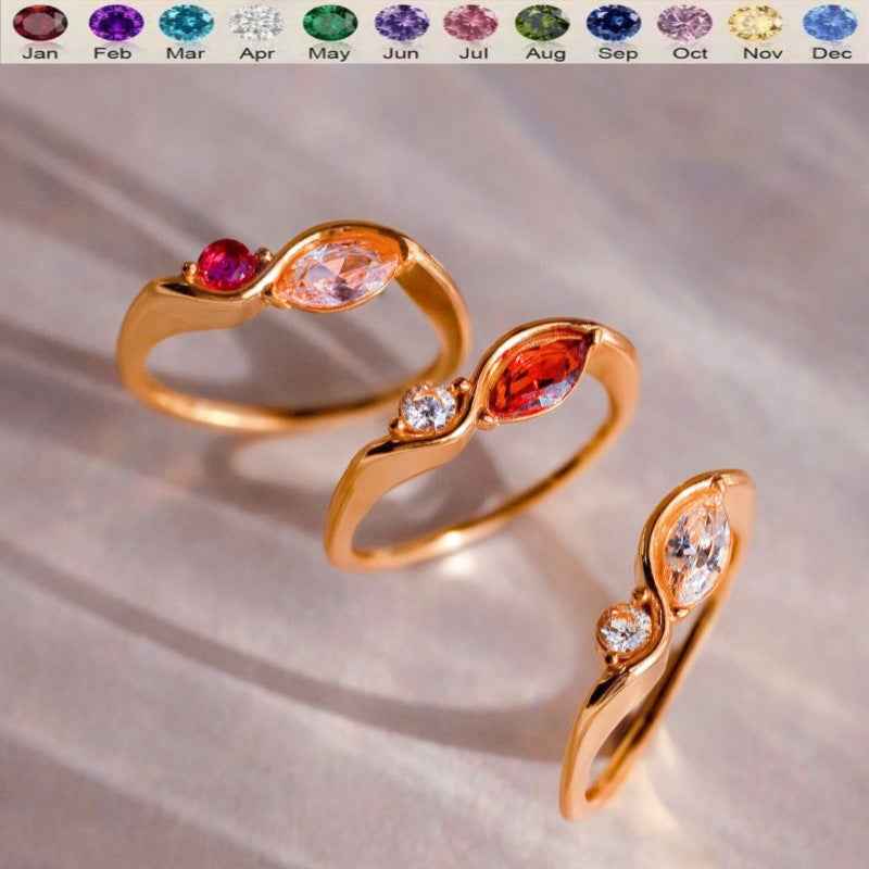 Elegant Wave Birthstone Ring — Personalized with Custom Engraving