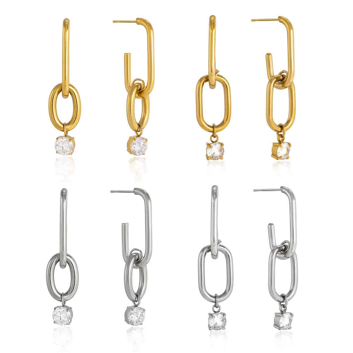 Stainless Steel Zirconia Drop Hoop Earrings | Geometric Hoop Earrings for Everyone